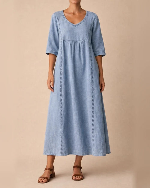 New Arrival Women's Loose-Fit V-Neck Patchwork Lace-Trimmed Linen-Cotton Dress | JRSEE:adcc58ec-ed8a-4821-9baf-1043d7fb52f3