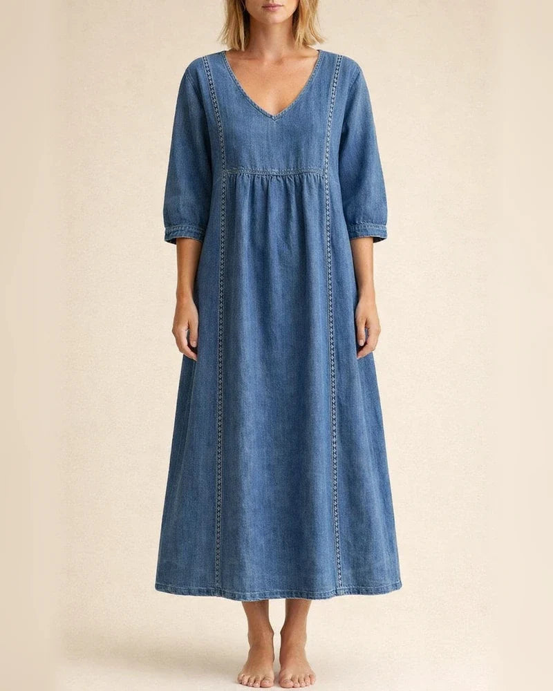 New Arrival Women's Loose-Fit V-Neck Patchwork Lace-Trimmed Linen-Cotton Dress | JRSEE:9af740f4-4eb7-43e7-8089-b1c47a996bbd