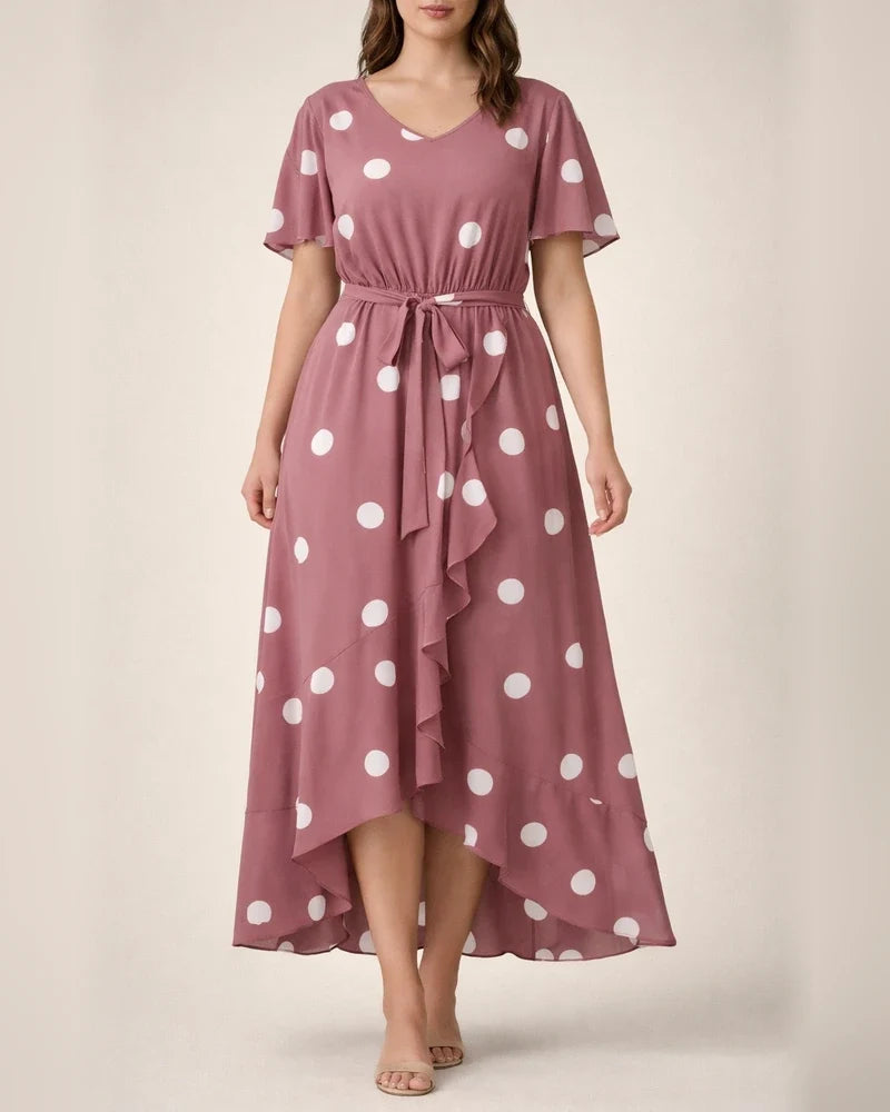 New Arrival Women's Polka Dot Dress Elastic Waist Printed Dress Plus Size V-neck Dress | JRSEE:7bad538a-55f1-47af-98dd-d3be393a6ac6
