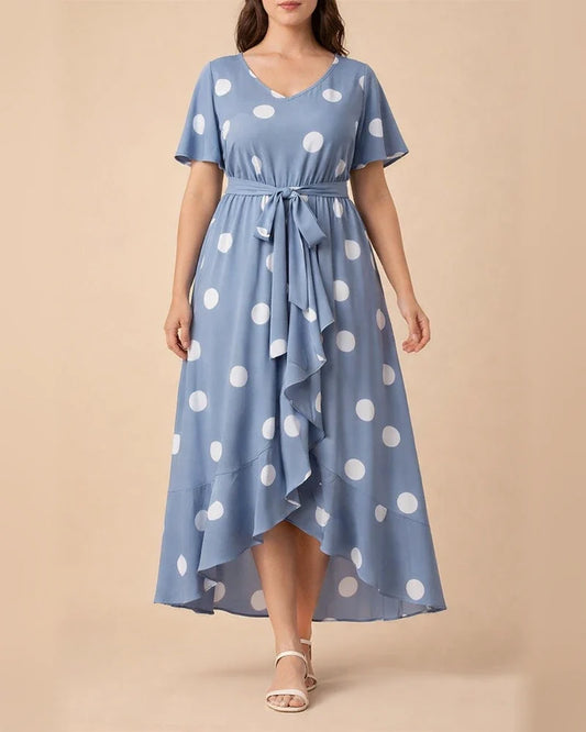New Arrival Women's Polka Dot Dress Elastic Waist Printed Dress Plus Size V-neck Dress | JRSEE:c2a55a6c-9a68-440e-931c-db3080a1d06b