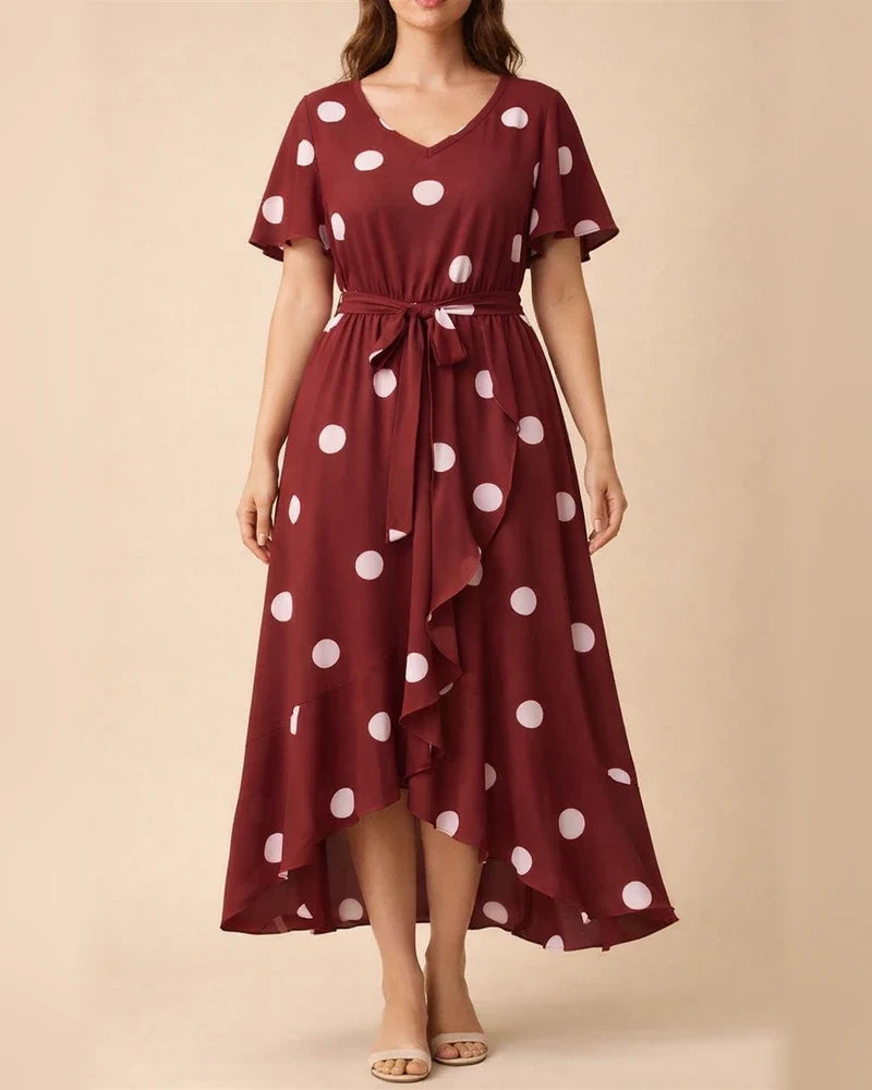 New Arrival Women's Polka Dot Dress Elastic Waist Printed Dress Plus Size V-neck Dress | JRSEE:3cee90a3-a974-468e-97fd-1c7a9131bf07