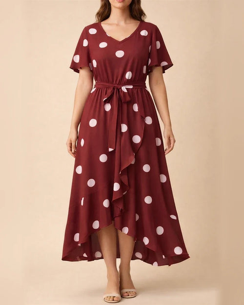 New Arrival Women's Polka Dot Dress Elastic Waist Printed Dress Plus Size V-neck Dress | JRSEE:3cee90a3-a974-468e-97fd-1c7a9131bf07