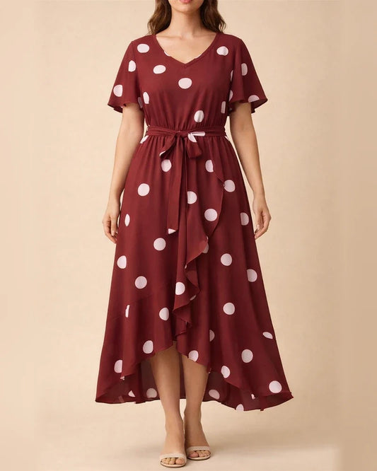 New Arrival Women's Polka Dot Dress Elastic Waist Printed Dress Plus Size V-neck Dress | JRSEE:3cee90a3-a974-468e-97fd-1c7a9131bf07