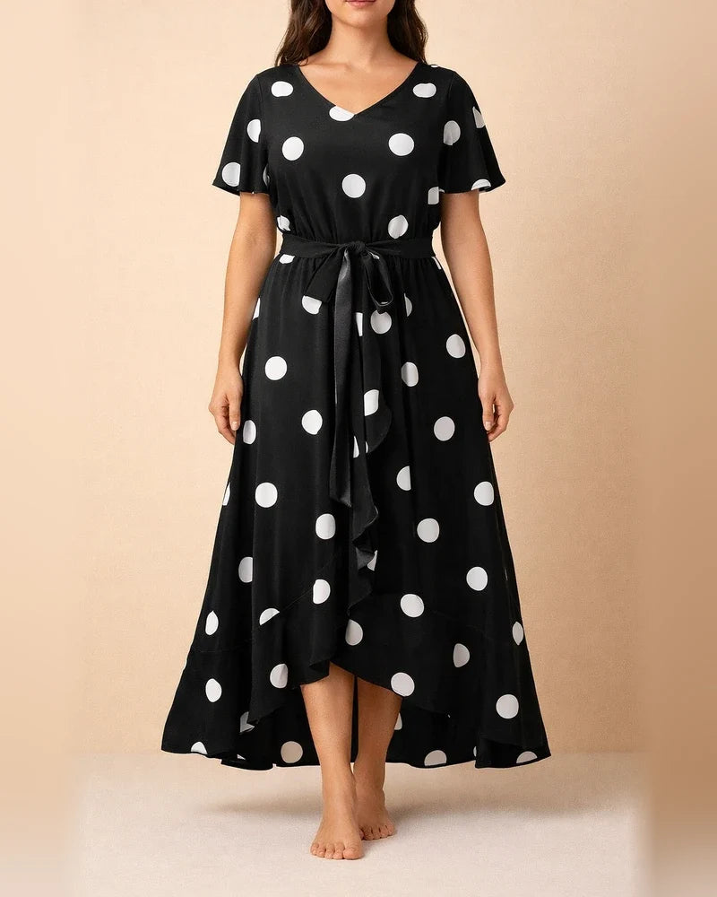 New Arrival Women's Polka Dot Dress Elastic Waist Printed Dress Plus Size V-neck Dress | JRSEE:1d1eee0b-72b1-46e9-b778-27f2c3c7d01c