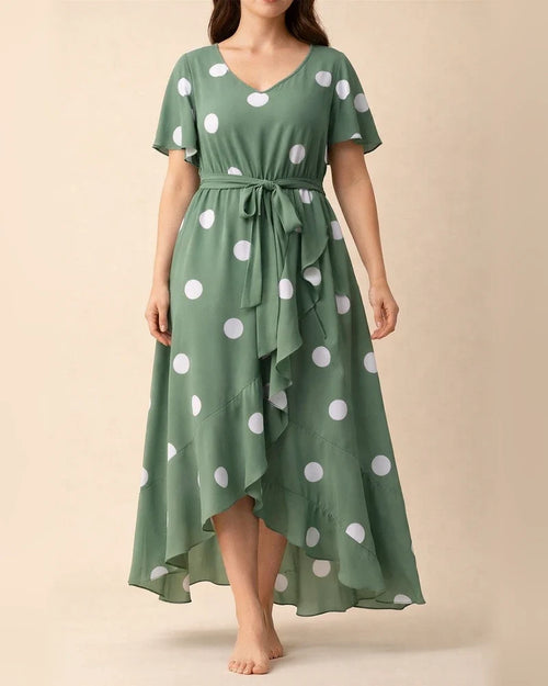 New Arrival Women's Polka Dot Dress Elastic Waist Printed Dress Plus Size V-neck Dress | JRSEE:e5353ff9-c242-410a-a35f-704e76f87ac5