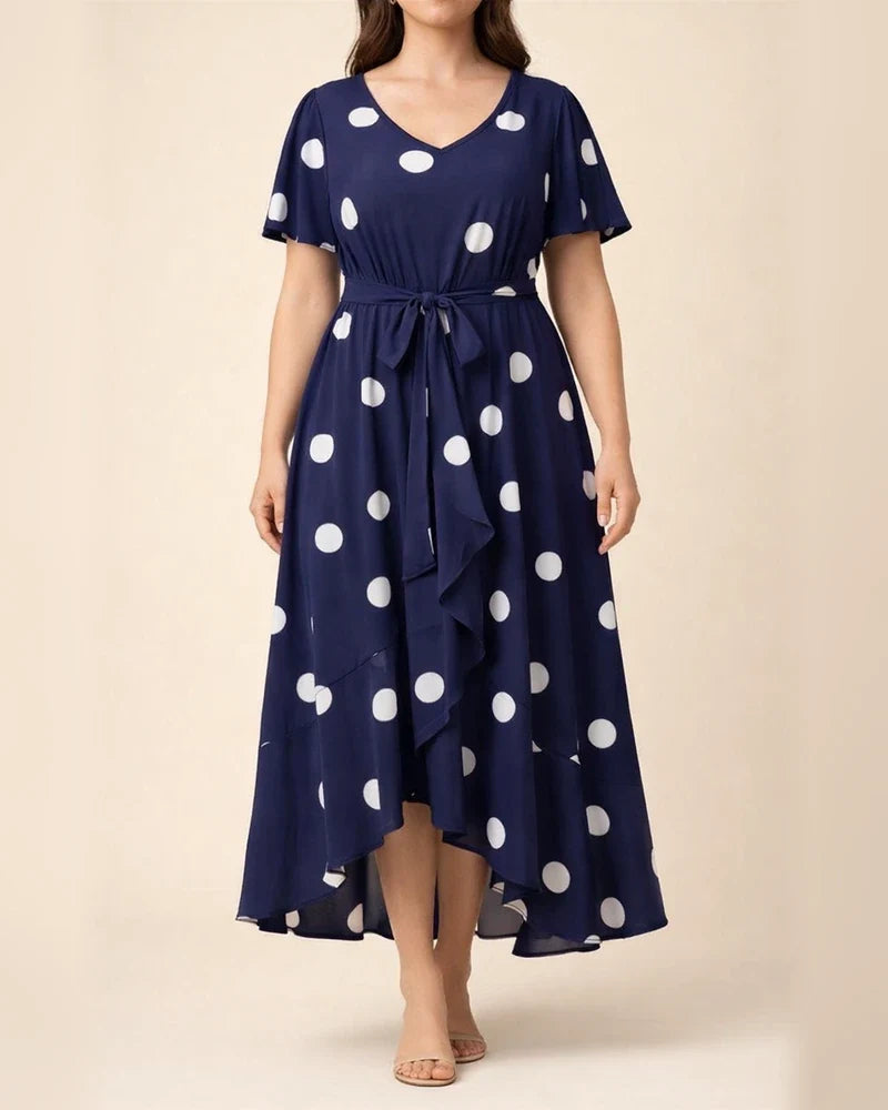 New Arrival Women's Polka Dot Dress Elastic Waist Printed Dress Plus Size V-neck Dress | JRSEE:7e7a93c6-27cc-4975-8424-42a35b90881f