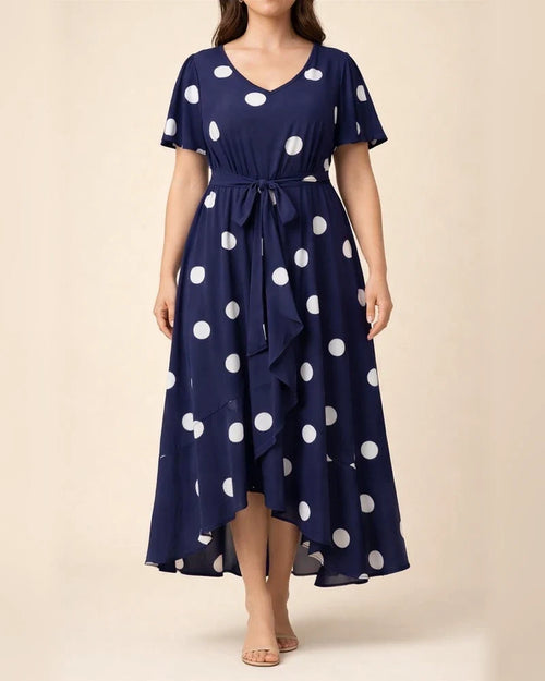 New Arrival Women's Polka Dot Dress Elastic Waist Printed Dress Plus Size V-neck Dress | JRSEE:7e7a93c6-27cc-4975-8424-42a35b90881f