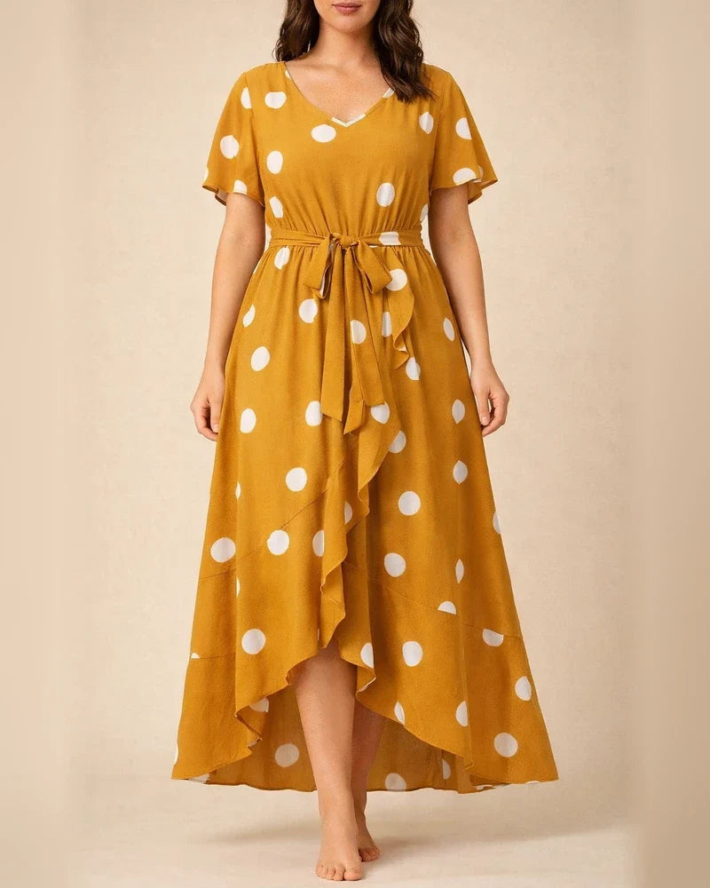New Arrival Women's Polka Dot Dress Elastic Waist Printed Dress Plus Size V-neck Dress | JRSEE:253af40f-237c-425c-9609-8358cbc7a82b