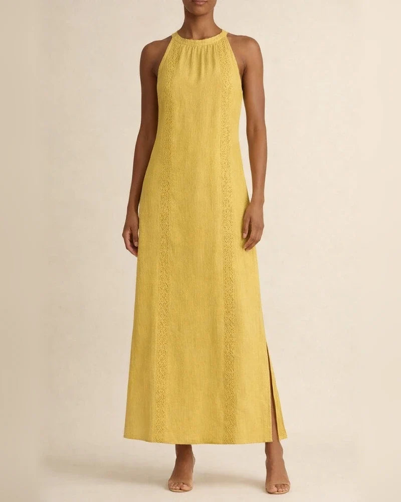 New Arrival Women's Round-Neck Sleeveless Lace-Trimmed Slit Solid-Color Cotton-Linen Dress | JRSEE:8aa83a1ed9 | JRSEE:ed670f0b-d061-4704-8f90-7b2f7f67515e
