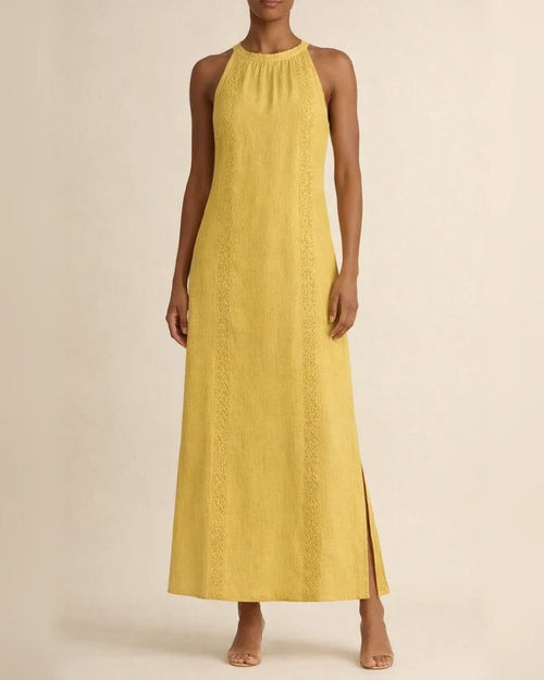 New Arrival Women's Round-Neck Sleeveless Lace-Trimmed Slit Solid-Color Cotton-Linen Dress | JRSEE:8aa83a1ed9 | JRSEE:ed670f0b-d061-4704-8f90-7b2f7f67515e