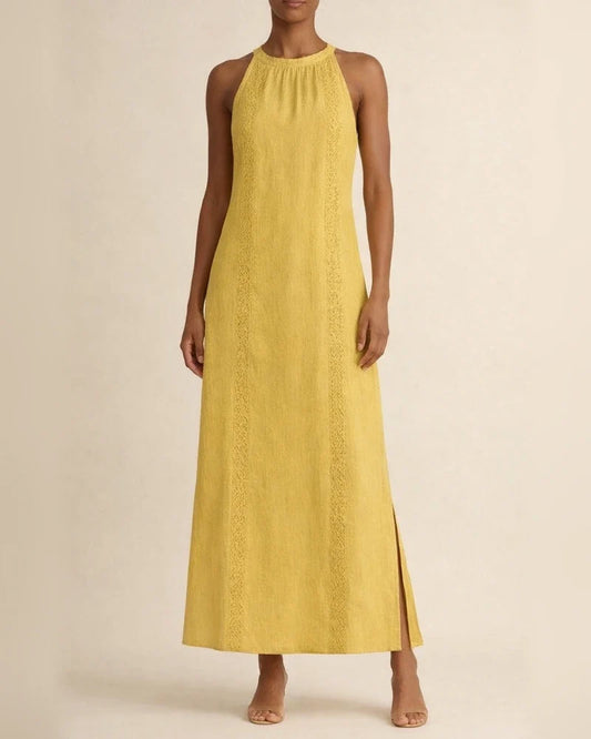 New Arrival Women's Round-Neck Sleeveless Lace-Trimmed Slit Solid-Color Cotton-Linen Dress | JRSEE:8aa83a1ed9 | JRSEE:ed670f0b-d061-4704-8f90-7b2f7f67515e