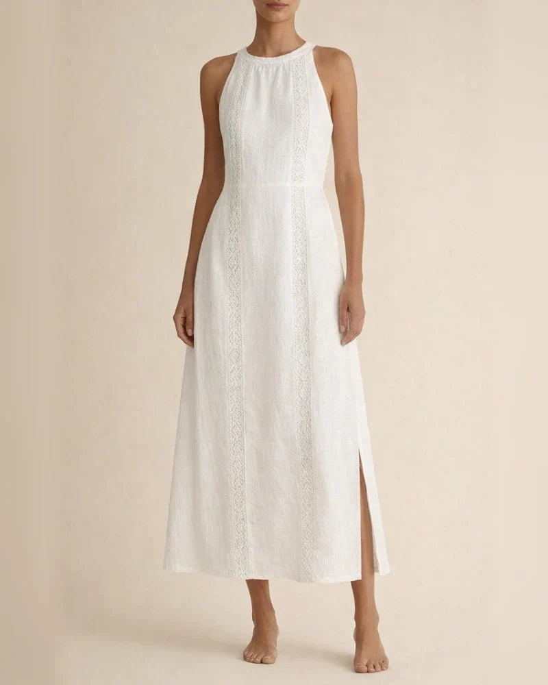 New Arrival Women's Round-Neck Sleeveless Lace-Trimmed Slit Solid-Color Cotton-Linen Dress | JRSEE:5bbda8ff35 | JRSEE:7dcdbec6-f983-4d01-918f-dd5cbbb149e9