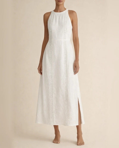 New Arrival Women's Round-Neck Sleeveless Lace-Trimmed Slit Solid-Color Cotton-Linen Dress | JRSEE:5bbda8ff35 | JRSEE:7dcdbec6-f983-4d01-918f-dd5cbbb149e9