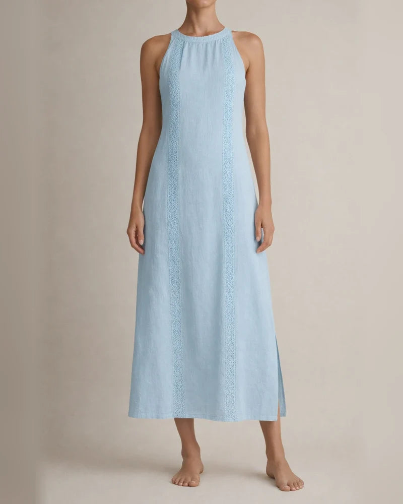 New Arrival Women's Round-Neck Sleeveless Lace-Trimmed Slit Solid-Color Cotton-Linen Dress | JRSEE:2afafde584 | JRSEE:91fd36b5-9ea6-4ad5-8d0f-43215d8f55f7