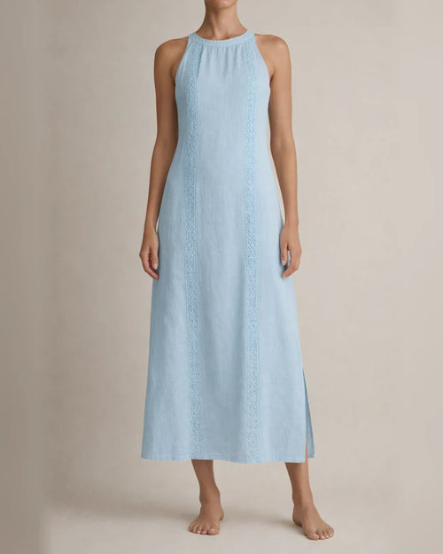 New Arrival Women's Round-Neck Sleeveless Lace-Trimmed Slit Solid-Color Cotton-Linen Dress | JRSEE:2afafde584 | JRSEE:91fd36b5-9ea6-4ad5-8d0f-43215d8f55f7