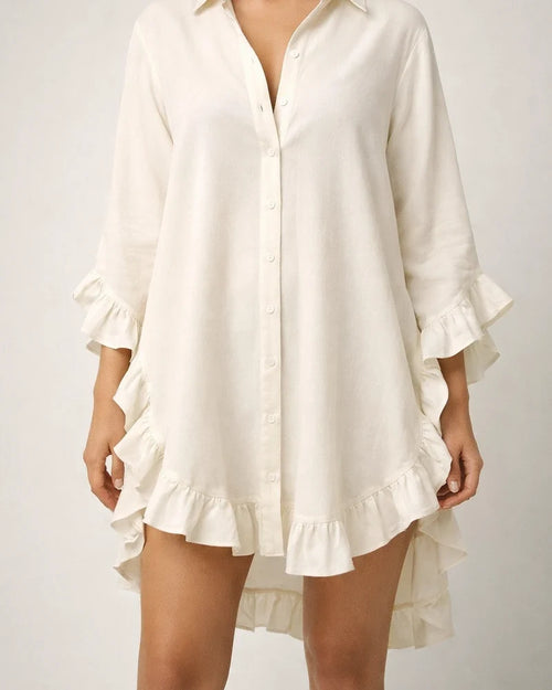 New Arrival Women's Solid Color Loose-Fit Ruffled Shirt | JRSEE:ccdfb616-fcd0-44e8-8575-a8069a527295