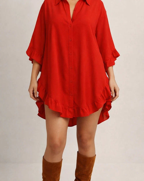New Arrival Women's Solid Color Loose-Fit Ruffled Shirt | JRSEE:dd8268bf-d02f-4b96-8333-0591168311d1