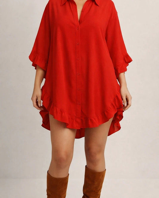 New Arrival Women's Solid Color Loose-Fit Ruffled Shirt | JRSEE:dd8268bf-d02f-4b96-8333-0591168311d1