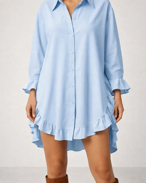 New Arrival Women's Solid Color Loose-Fit Ruffled Shirt | JRSEE:980b8e82-1a28-4053-bd7a-a52c12d9dea9