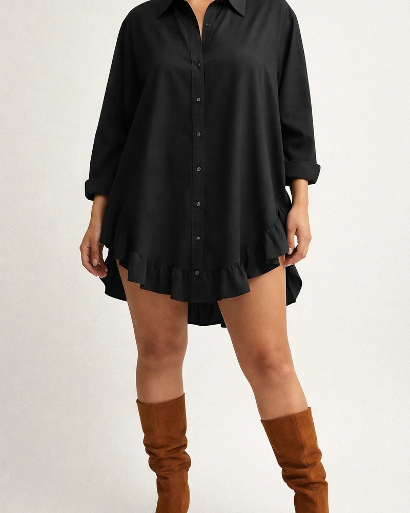 New Arrival Women's Solid Color Loose-Fit Ruffled Shirt | JRSEE:06eeca70-00c1-47b5-b98a-45dc793780fa