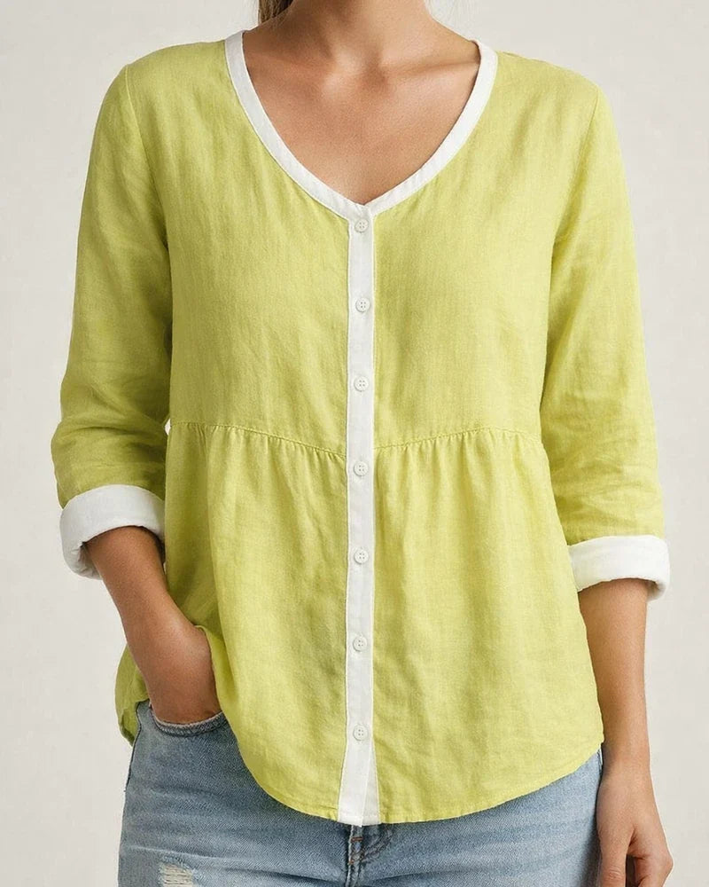 New Arrival Women's Solid Color Top - Round Neck Women's 3/4 Sleeve Cardigan Shirt | JRSEE:4ba5537d-d2c9-4ebe-8dbe-c29cc6d305a2