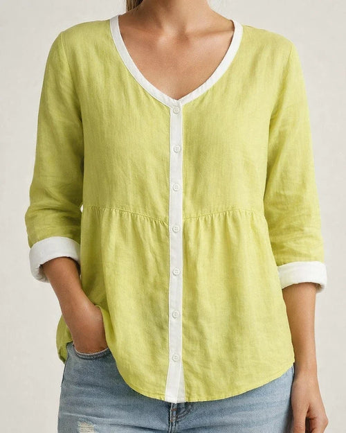 New Arrival Women's Solid Color Top - Round Neck Women's 3/4 Sleeve Cardigan Shirt | JRSEE:4ba5537d-d2c9-4ebe-8dbe-c29cc6d305a2