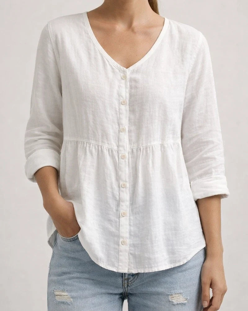 New Arrival Women's Solid Color Top - Round Neck Women's 3/4 Sleeve Cardigan Shirt | JRSEE:66472c03-7de6-4f81-a35a-910695bf1bae