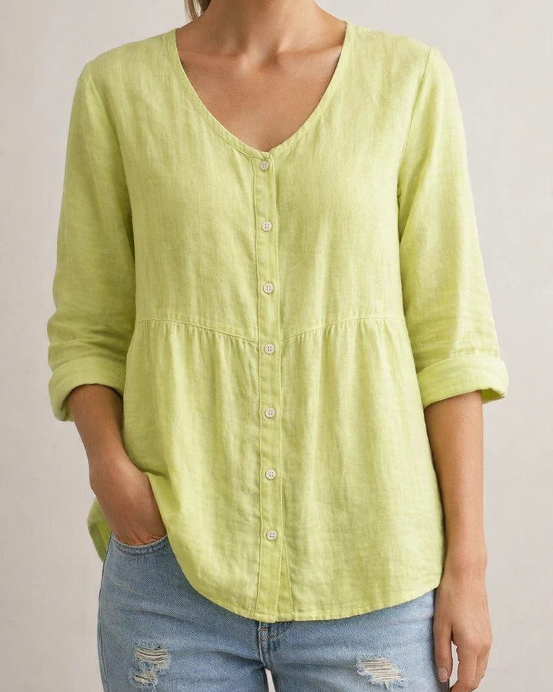 New Arrival Women's Solid Color Top - Round Neck Women's 3/4 Sleeve Cardigan Shirt | JRSEE:175e3d19-5a39-4b87-b40c-68ded9b9742c