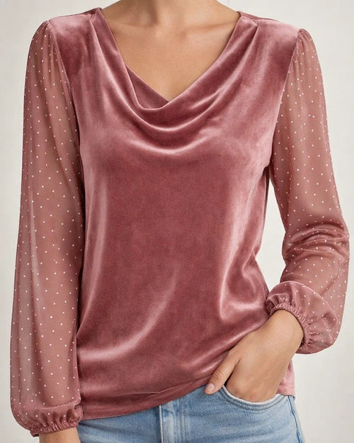 New Arrival Women's Solid Color V-Neck Mesh Rhinestone Long Sleeve T-Shirt | JRSEE:e98c10e9-7f8c-4206-94ea-d18f2f7ee05a