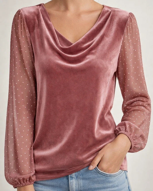 New Arrival Women's Solid Color V-Neck Mesh Rhinestone Long Sleeve T-Shirt | JRSEE:e98c10e9-7f8c-4206-94ea-d18f2f7ee05a
