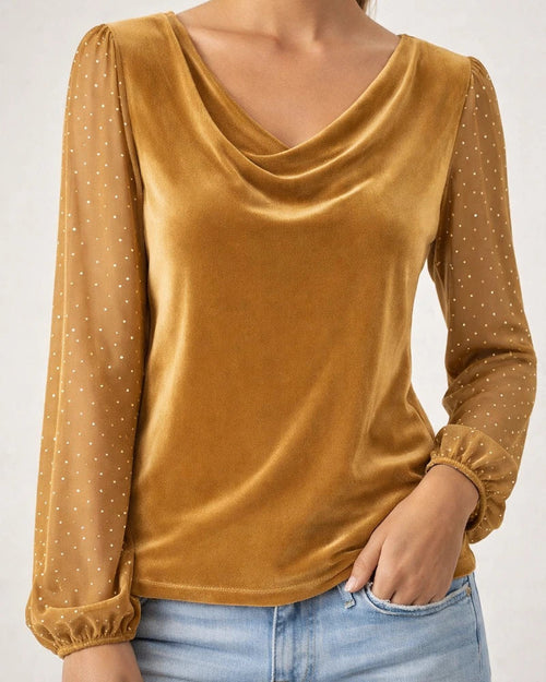 New Arrival Women's Solid Color V-Neck Mesh Rhinestone Long Sleeve T-Shirt | JRSEE:4c24a8af-71fd-4eed-89db-efe894dc35ee