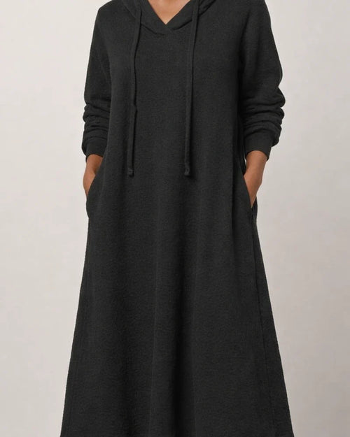 New Autumn and Winter Solid Color Loose Leisure Long Section Fleece Hooded Long-sleeved Dress Homewear | JRSEE:3fedc3d0-9c8f-4ed6-ba9f-171a2bfe1ffb