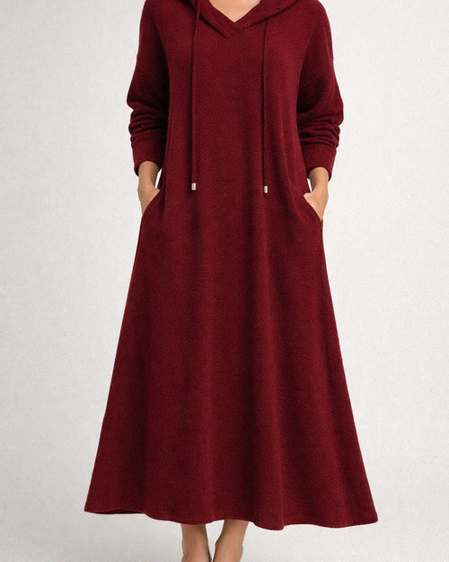 New Autumn and Winter Solid Color Loose Leisure Long Section Fleece Hooded Long-sleeved Dress Homewear | JRSEE:86acacf8-32de-4f95-93d9-40888d4b3d21