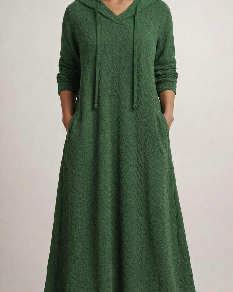 New Autumn and Winter Solid Color Loose Leisure Long Section Fleece Hooded Long-sleeved Dress Homewear | JRSEE:03b6baa1-3e9a-4797-8b3e-b25aeca4d213
