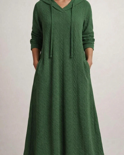 New Autumn and Winter Solid Color Loose Leisure Long Section Fleece Hooded Long-sleeved Dress Homewear | JRSEE:03b6baa1-3e9a-4797-8b3e-b25aeca4d213