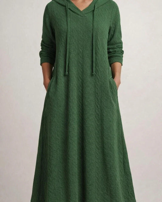 New Autumn and Winter Solid Color Loose Leisure Long Section Fleece Hooded Long-sleeved Dress Homewear | JRSEE:03b6baa1-3e9a-4797-8b3e-b25aeca4d213