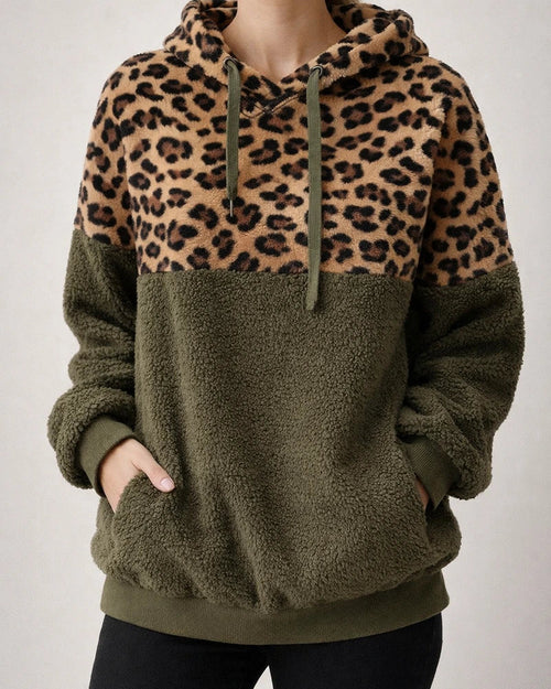 New Autumn and Winter Women's Sexy Leopard Print Zipper Pocket Top Plush Hooded Sweatshirt Womens | JRSEE:f43a7144-a05b-45ef-bf09-a4a4f50688d3