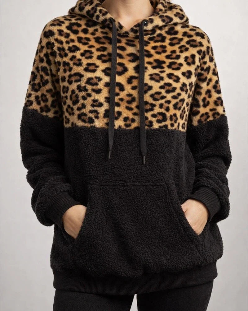 New Autumn and Winter Women's Sexy Leopard Print Zipper Pocket Top Plush Hooded Sweatshirt Womens | JRSEE:6ffb76fb-01c8-4406-a815-5ca7302b61f2