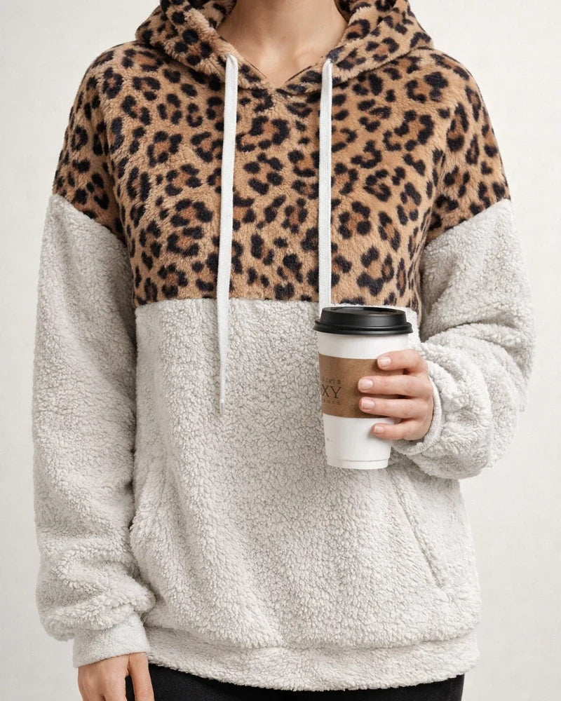 New Autumn and Winter Women's Sexy Leopard Print Zipper Pocket Top Plush Hooded Sweatshirt Womens | JRSEE:2838bc6a-2e8f-4976-b580-de7860e2ba33