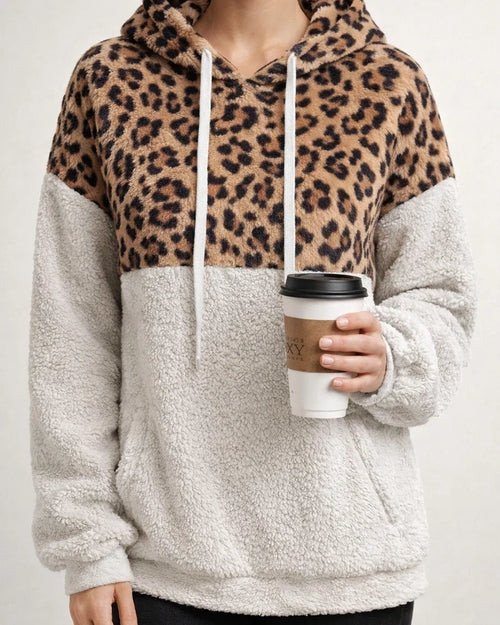 New Autumn and Winter Women's Sexy Leopard Print Zipper Pocket Top Plush Hooded Sweatshirt Womens | JRSEE:2838bc6a-2e8f-4976-b580-de7860e2ba33