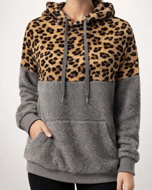 New Autumn and Winter Women's Sexy Leopard Print Zipper Pocket Top Plush Hooded Sweatshirt Womens | JRSEE:83914c68-18a6-4f02-9035-d80f3e5c5620