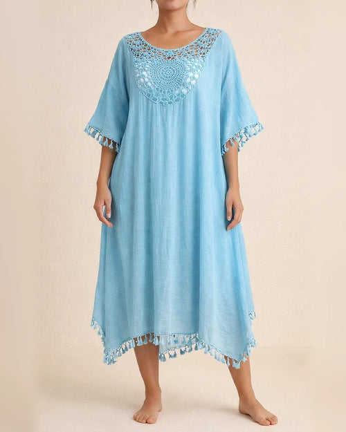 New Beach Dresses Beach Cover-ups Crocheted Patchwork Fringed Swim Dresses | JRSEE:02e1e765-07ae-48f6-a4dc-55de3b464ada