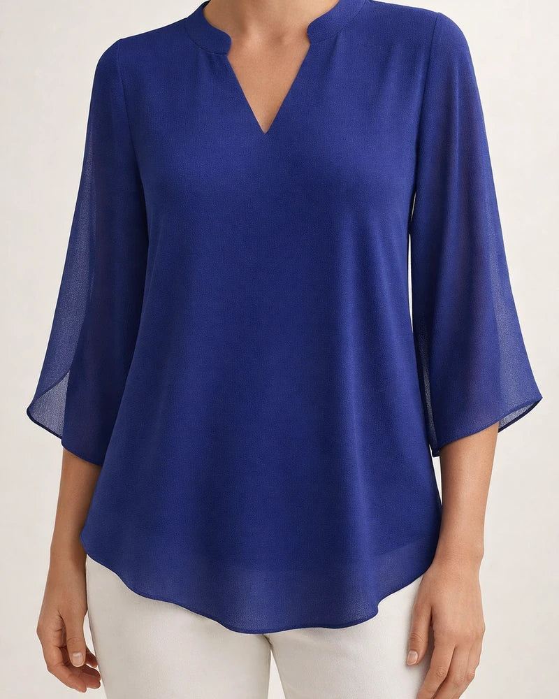New Casual Summer Women's Petal-Sleeve Top: Loose-Fit V-Neck Chiffon Shirt | JRSEE:08e12bac-7e40-453d-8abb-47edcb1fb9dd