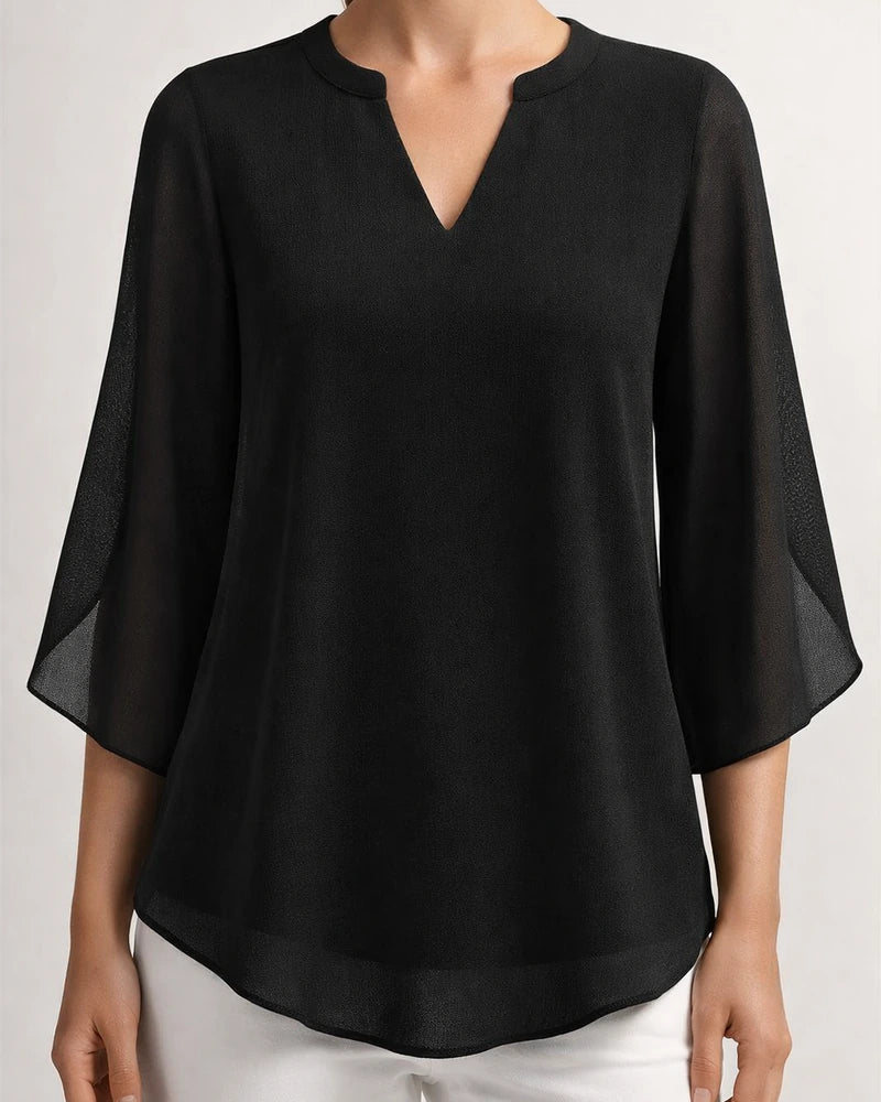 New Casual Summer Women's Petal-Sleeve Top: Loose-Fit V-Neck Chiffon Shirt | JRSEE:2ffc5bed-bf85-4c45-9ef2-00ab155d28f0