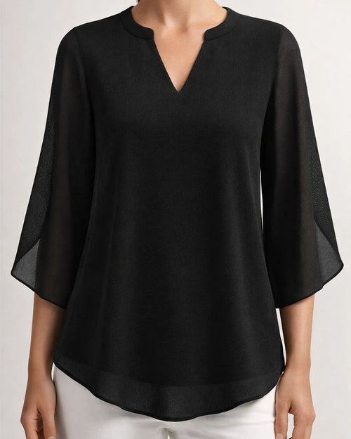 New Casual Summer Women's Petal-Sleeve Top: Loose-Fit V-Neck Chiffon Shirt | JRSEE:2ffc5bed-bf85-4c45-9ef2-00ab155d28f0