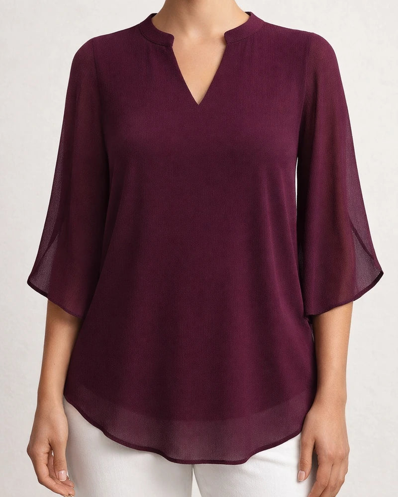 New Casual Summer Women's Petal-Sleeve Top: Loose-Fit V-Neck Chiffon Shirt | JRSEE:72631e0a-734f-4343-9297-f13a37260f45