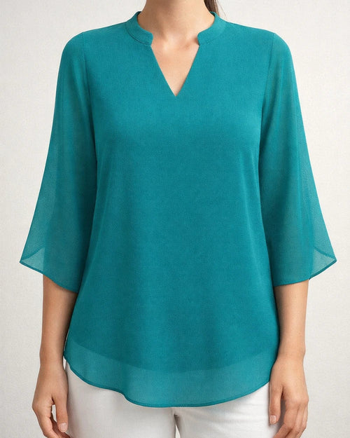 New Casual Summer Women's Petal-Sleeve Top: Loose-Fit V-Neck Chiffon Shirt | JRSEE:24f2ad04-97dd-4db3-8621-ee0cbfd52b5f
