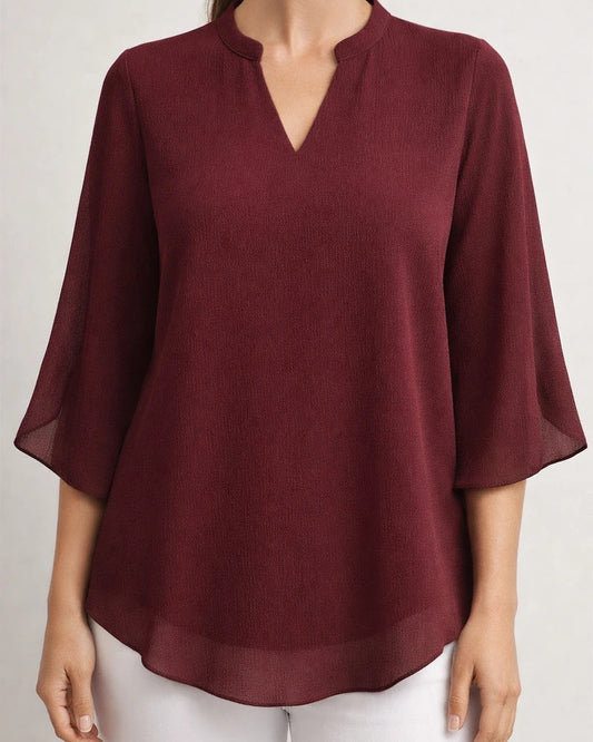 New Casual Summer Women's Petal-Sleeve Top: Loose-Fit V-Neck Chiffon Shirt | JRSEE:812c0f3c-b303-41dc-ac86-ced9e5a46bdb