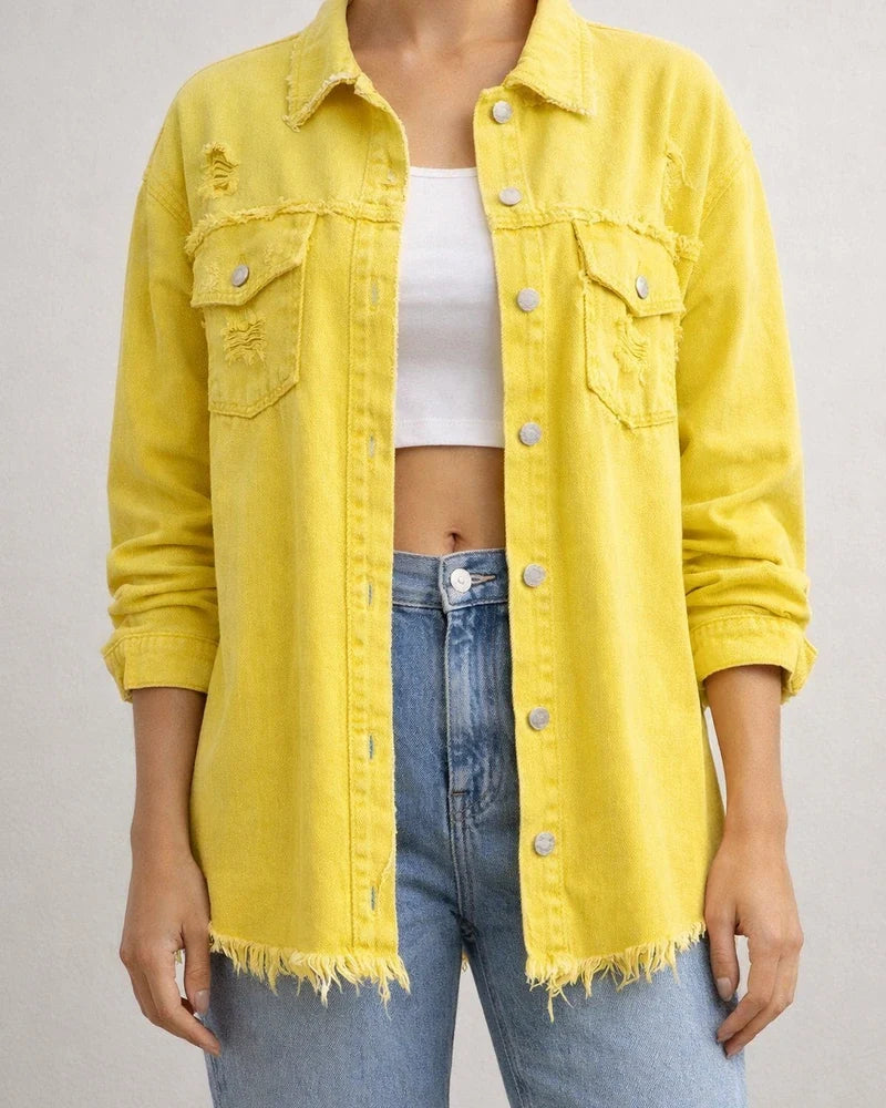 New Denim Jacket Women Solid Color Loose Jacket Holes Long-sleeved Women's Denim Shirt | JRSEE:77109afc-1c29-4383-8f8c-b85ba90e7ef5