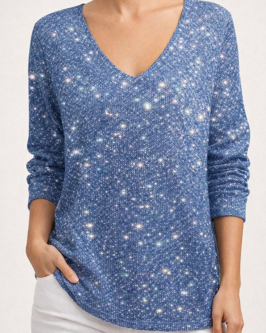 New Drop-Shoulder V-Neck Long Sleeve 3D Digital Print Women's Top T-Shirt | JRSEE:c9540fe5-4855-4136-87e5-b07f0735e733